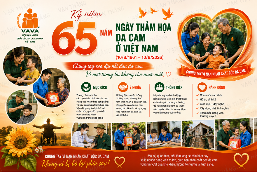 KỶ NIỆM 65 NĂM NGÀY THẢM HOẠ DA CAM/DIOXIN Ở VIỆT NAM (10/8/1961 – 10/8/2026)  VÀ NGÀY VÌ NẠN NHÂN CHẤT ĐỘC MÀU DA CAM (10/8)